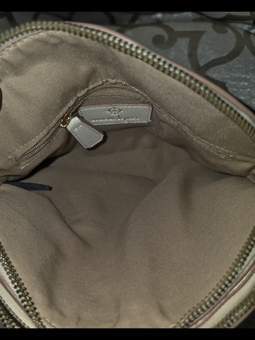Nanette Lepore Blush Pink And Tan Patterned Dome Crossbody with Gold Accents - Picture 8 of 11